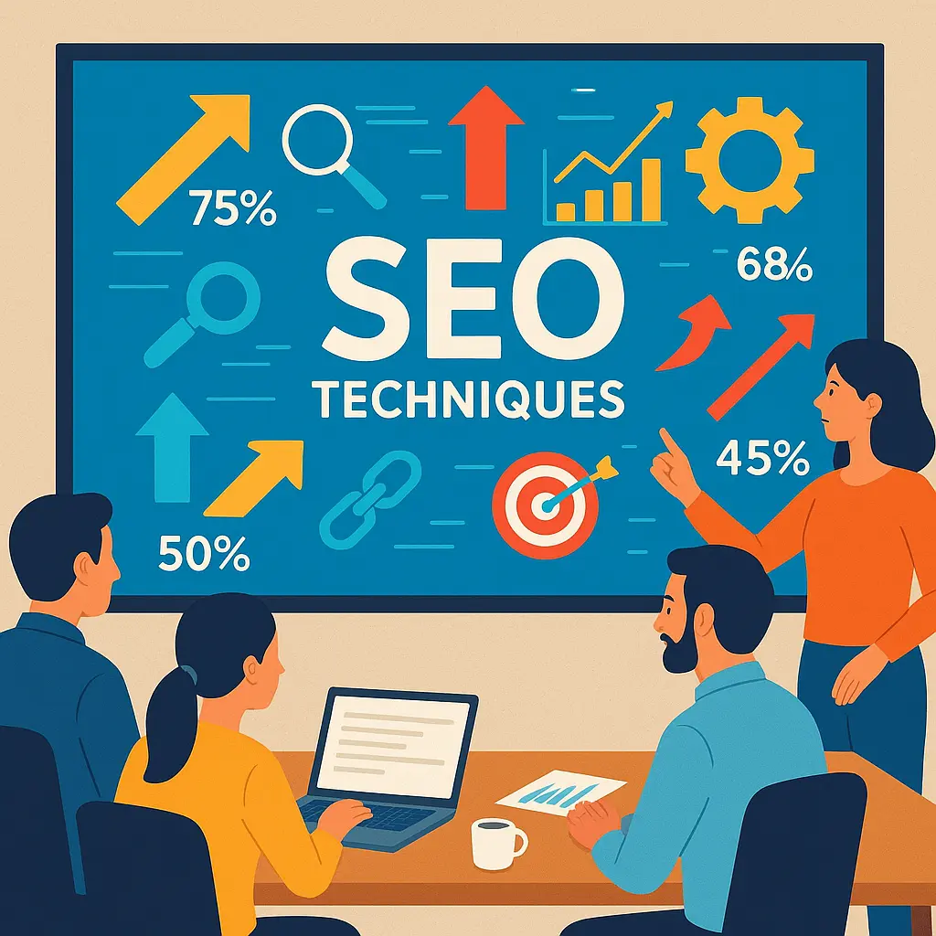 Infografika o tehnikah SEO na računalniškem zaslonu